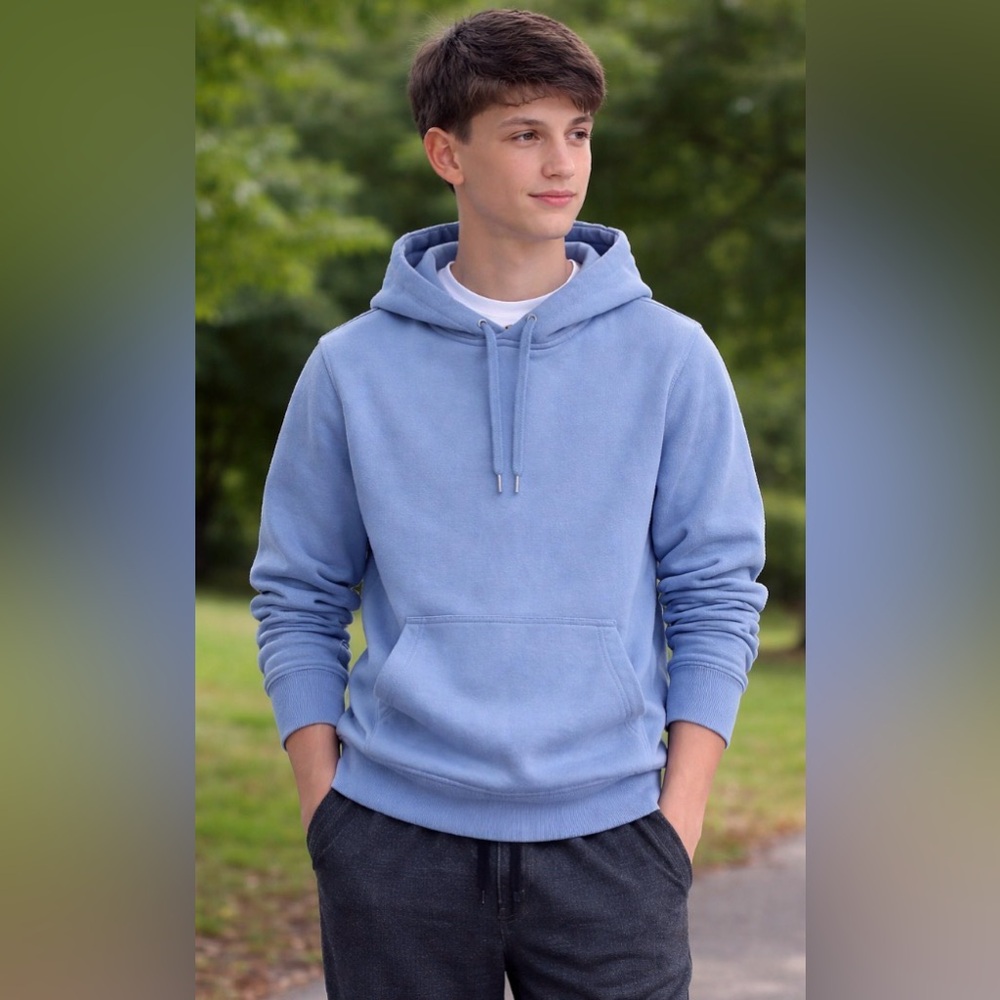 MENS AMAZON ESSENTIALS SLATE BLUE HOODIE SWEATSHIRT WITH KANGAROO POCKET - XS